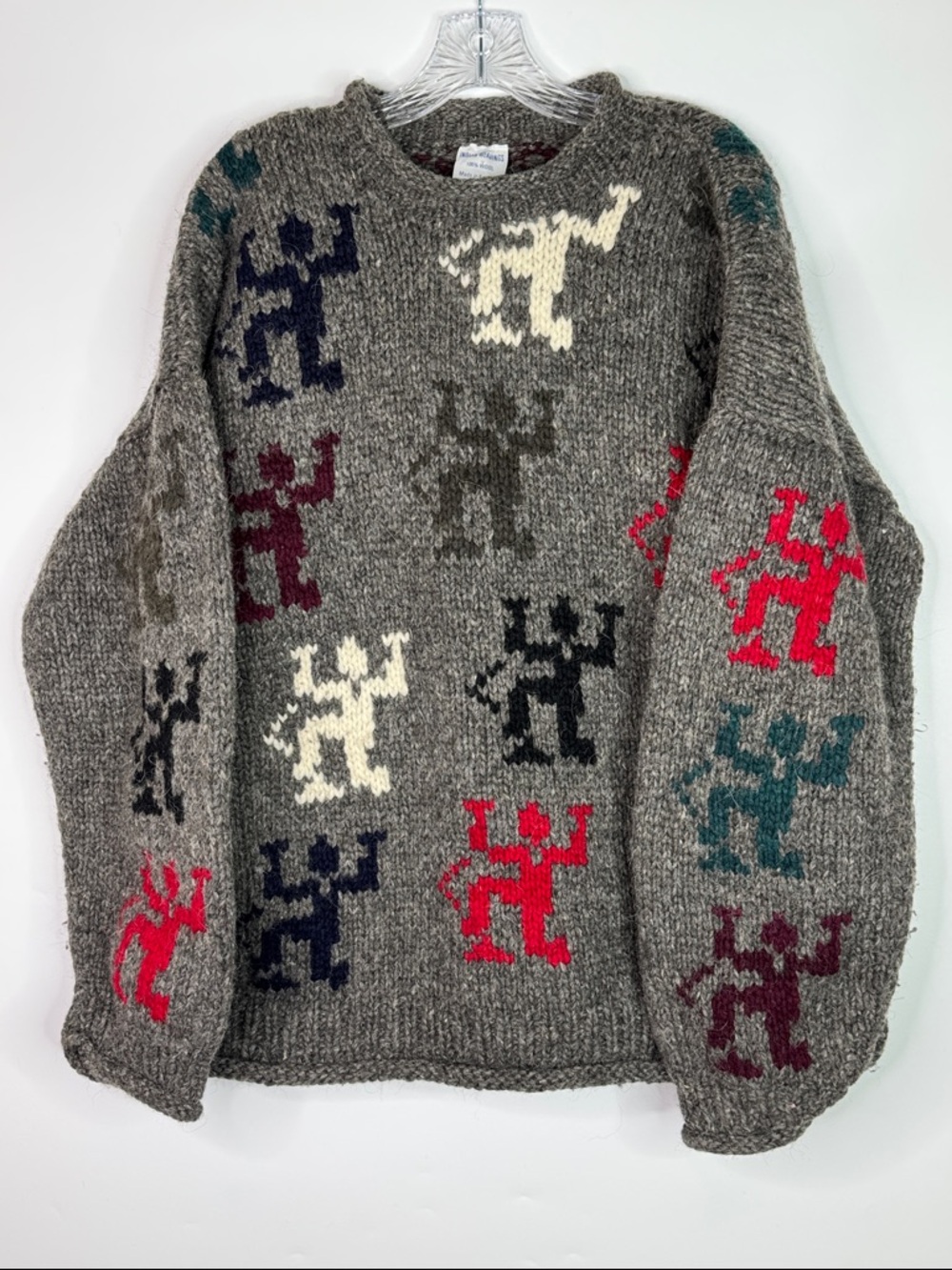 Indian Weavings Wool Ecuadorian Gray Chunky Knit Sweater Size XL/XXL